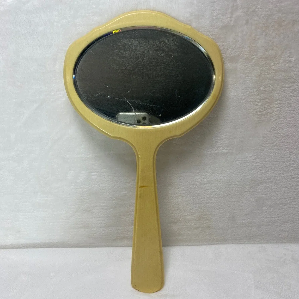 Vintage‎ Yellow Bakelite Handheld Mirror *READ*